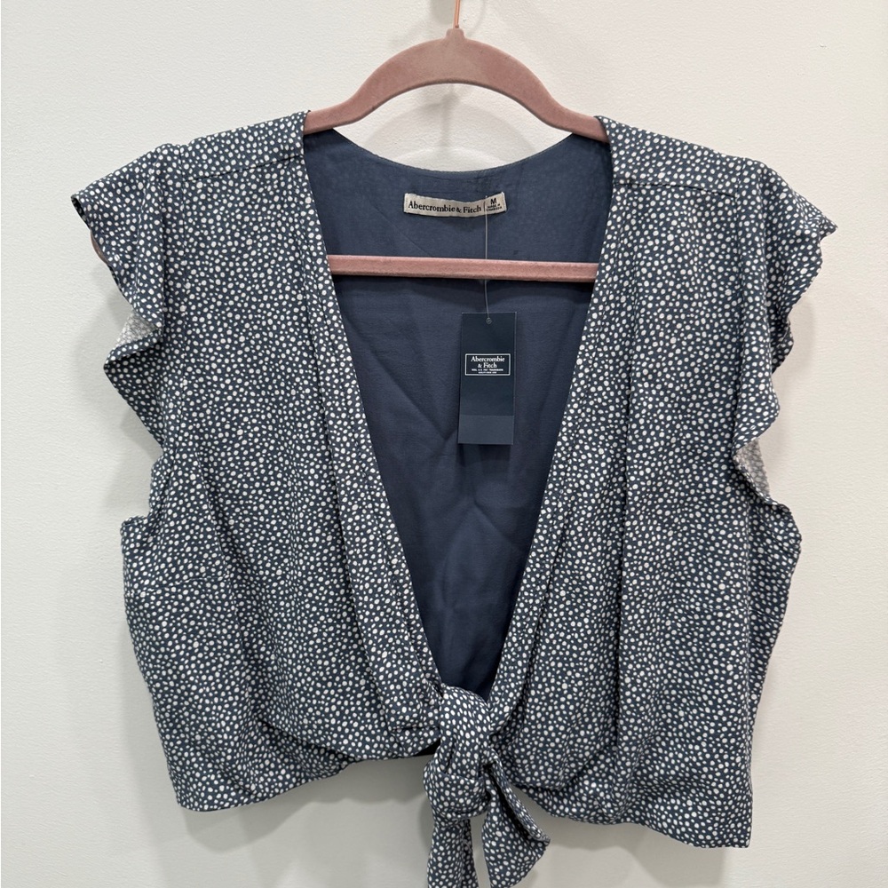 Navy Blue Polka Dot Women Top Abercrombie & Fitch size M